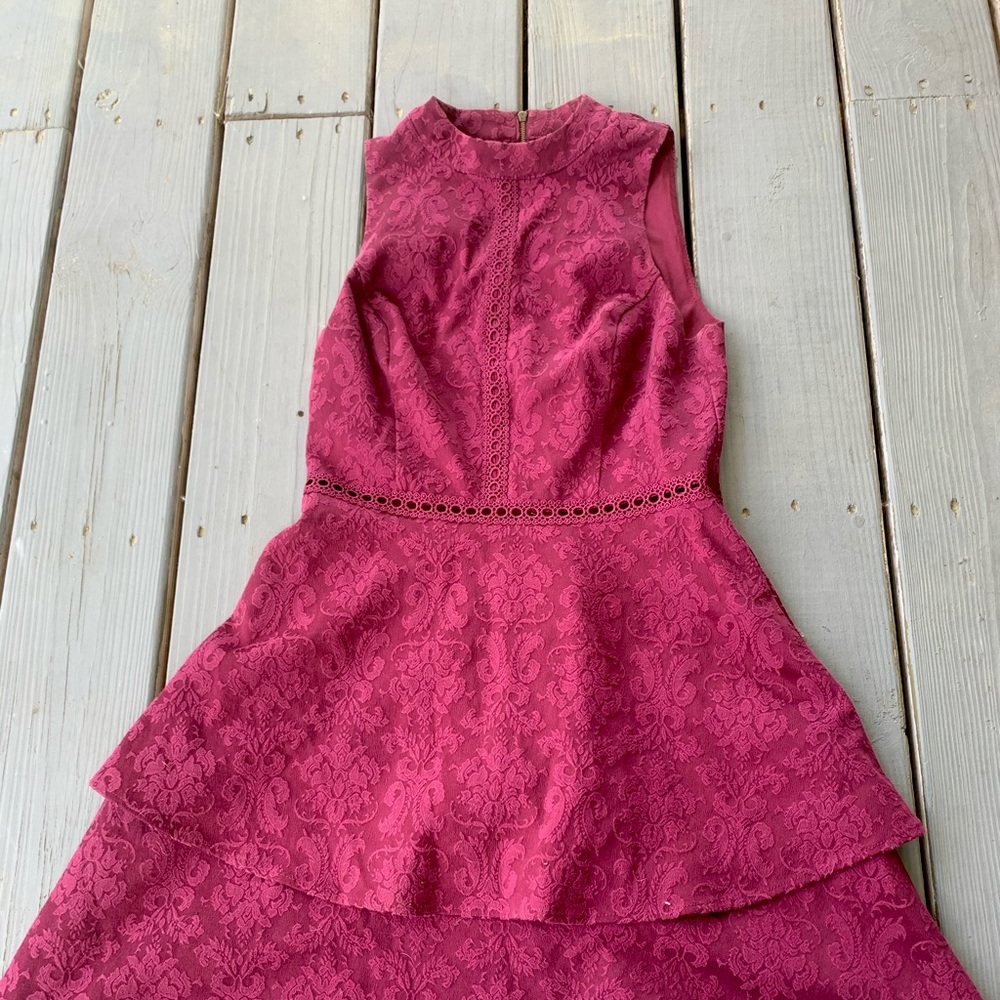 Target burgundy ruffle high neck patterned dress
